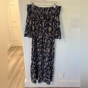 Chelsea28 Floral Off The Shoulder Navy Midi Dress
